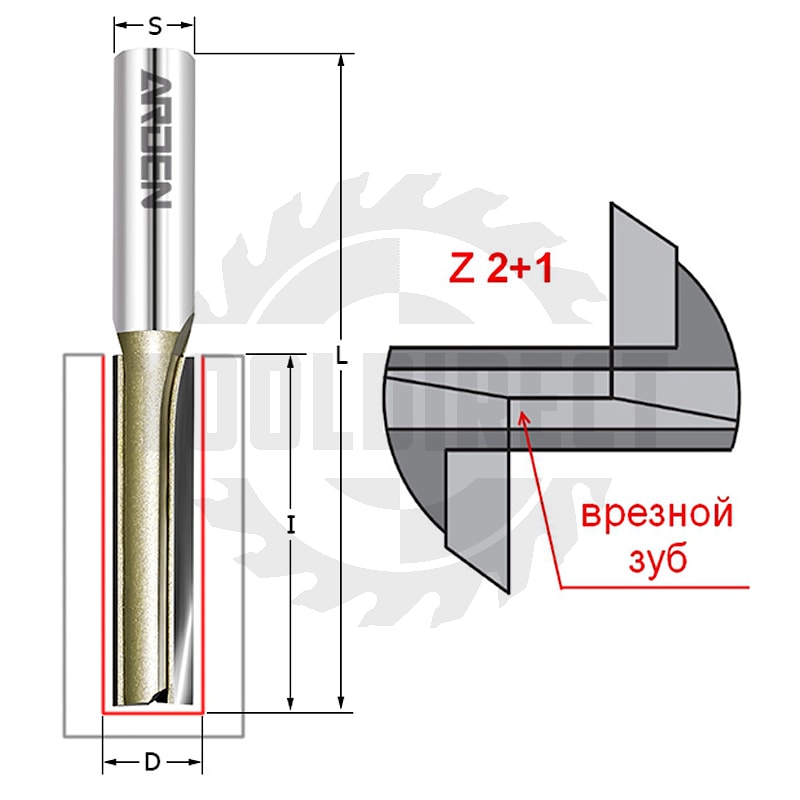 Фреза концевая прямая пазовая с врезным зубом D=12x30x90 S=8 Z2+1 HW ARDEN   