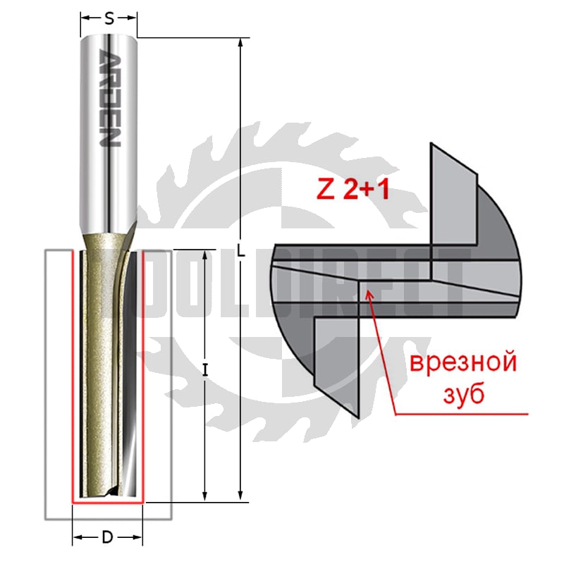 Фреза концевая прямая пазовая с врезным зубом D=20x35x90 S=12 Z2+1 HW ARDEN   