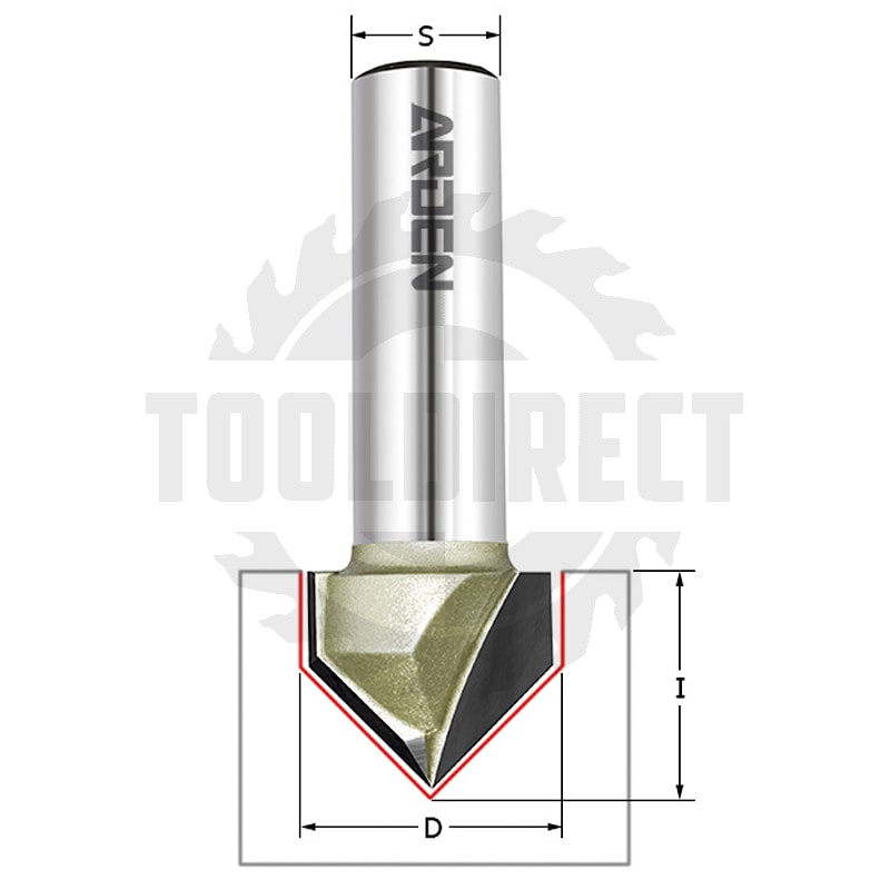 Фреза концевая пазовая конусная V-образная угол V=90° D=19.05x15.88x56 S=12 Z2 HW ARDEN   