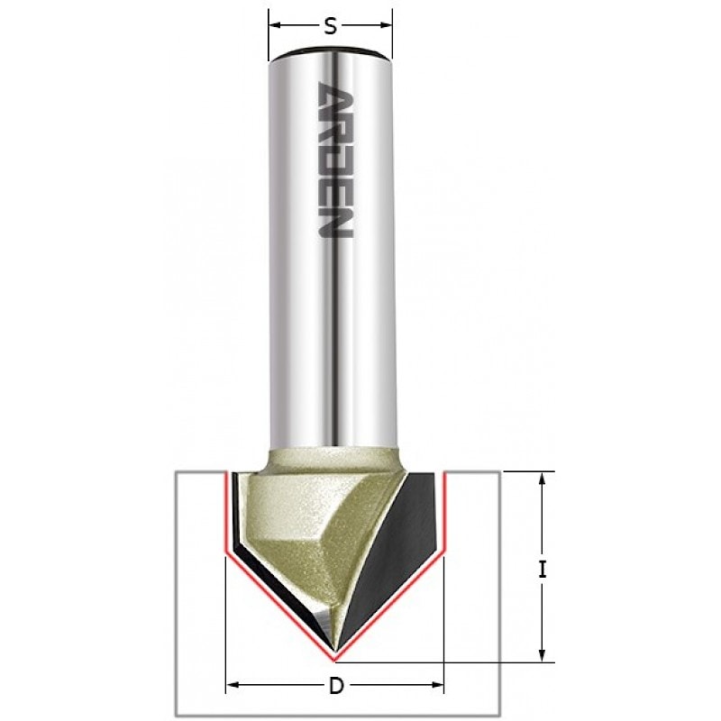 Фреза пазовая конусная V-образная угол V=90° D=12.7x12.7x50 S=8 Z2 HW ARDEN