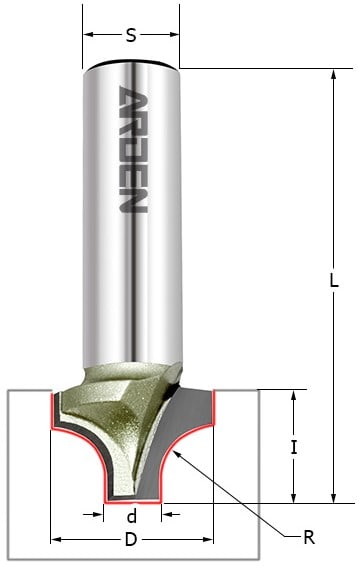 Фреза врезная радиусная (псевдофиленка) R=6.4 D=19x13x58 S=12 Z2 HW ARDEN