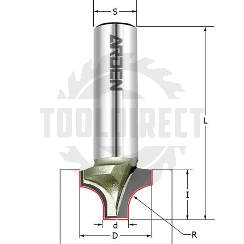 Фреза врезная радиусная (псевдофиленка) R=6.4 D=19x13x58 S=12 Z2 HW ARDEN