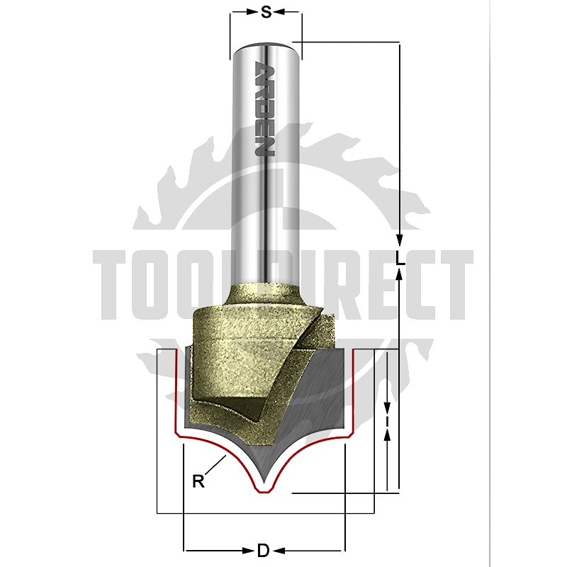 Фреза концевая скругление кромки филенок R=1.59 D=3.175x5.8x50 S=8 Z2 HW ARDEN