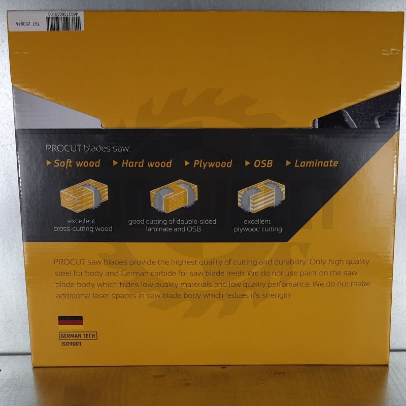 Пильный диск D=250x30x2.4/1.6 Z=64 ATB HW по дереву, фанере продольный поперечный рез PROCUT