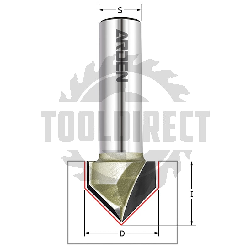 Фреза пазовая конусная V-образная угол V=90° D=9.5x9.5x43 S=12 Z2 HW ARDEN   