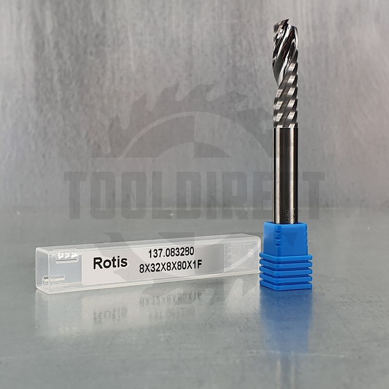 Фреза спиральная однозаходная Z1 (верхний рез) D=8x32x80 S=8 Rotis   