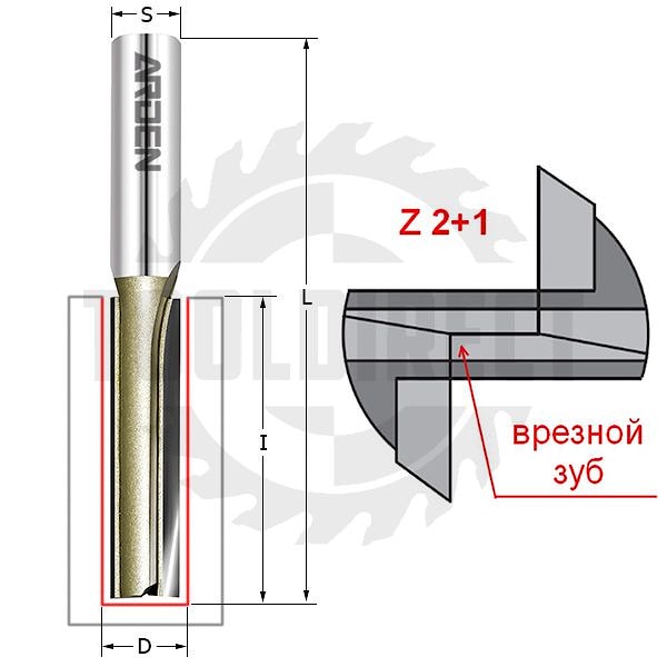 Фреза концевая прямая пазовая с врезным зубом D=8x20x55 S=8 Z2+1 HW ARDEN