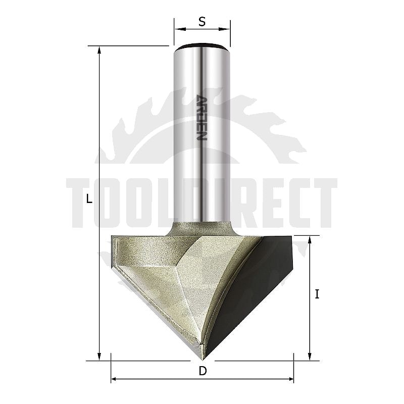 Фреза концевая пазовая конусная V-образная угол V=90° D=38.1x25.4x66 S=12 Z2 HW ARDEN