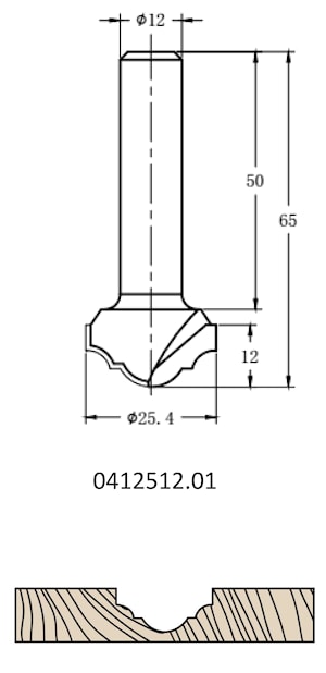 Фреза алмазная филёночная TD-041 D=25x12x65 S=12 Rotis 412512.01  