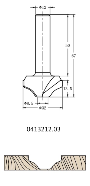 Фреза алмазная филёночная TD-041.32 D=32x13.5x67 S=12 Rotis 413212.03  