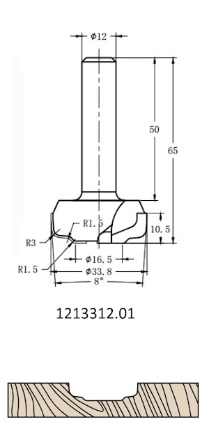 Фреза алмазная филёночная TD-082 D=33.8x10.5x65 S=12 Rotis 1213312.01  