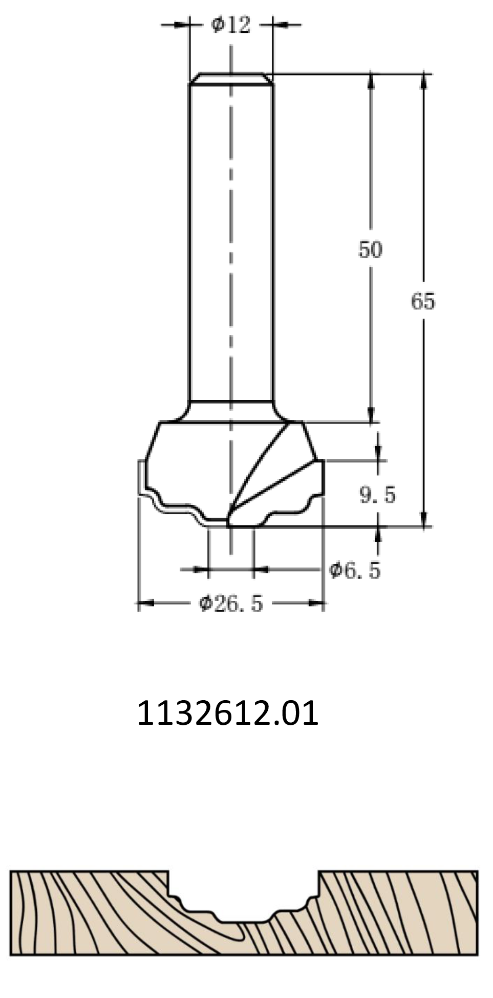 Фреза алмазная филёночная TD-113 D=26x9.5x65 S=12 Rotis 1132612.01  