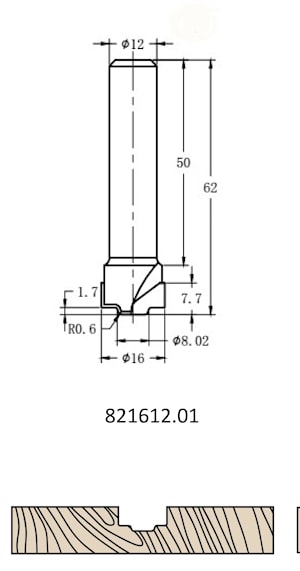 Фреза алмазная филёночная TD-121 D=16x7.7x62 S=12 Rotis 821612.01  