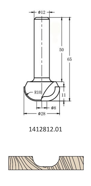 Фреза алмазная филёночная TD-141 R=10 D=28x11x65 S=12 Rotis 1412812.01  