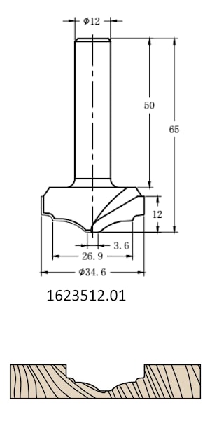 Фреза алмазная филёночная TD-162 D=35x12x65 S=12 Rotis 1623512.01  