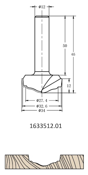 Фреза алмазная филёночная TD-173 D=34x12x65 S=12 Rotis 1633512.01  