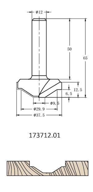 Фреза алмазная филёночная TD-173 D=37x12.5x65 S=12 Rotis 173712.01  
