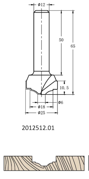 Фреза алмазная филёночная TD-201 D=25x10.5x65 S=12 Rotis 2012512.01  