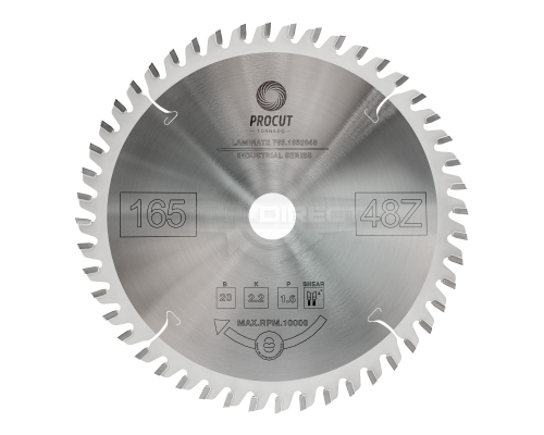 Пильный диск D=165x20x2.2/1.6 Z=48 TF для ламината, МДФ PROCUT 755.1652048.ECO  
