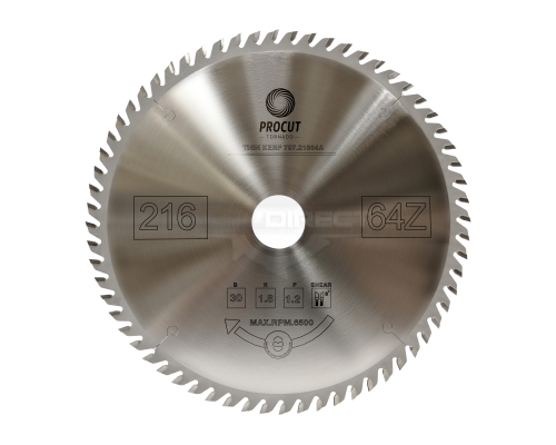 Пильный диск D=216x30x1.8/1.2 Z=64 ATB поперечный рез по древесине PROCUT  