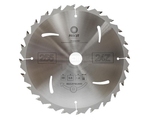 Пильный диск D=255x30x2.8/1.8 Z=24 ATB продольный рез по древесине, защита отдачи PROCUT  