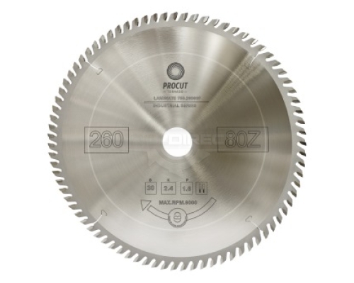 Пильный диск D=260x30x2.4/1.6 Z=80 TF для ламината, МДФ PROCUT  