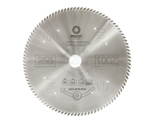 Пильный диск D=255x30x2.0/1.6 Z=100 ATB по плексигласу, пластикам PROCUT  