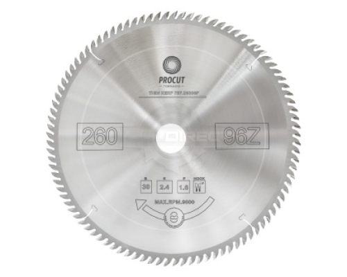 Пильный диск D=260x30x2.4/1.6 Z=96 ATB поперечный рез по древесине PROCUT  