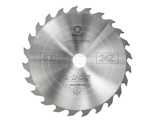 Пильный диск D=400x50x4.0/2.8 Z=24 ATB продольный рез по древесине PROCUT  