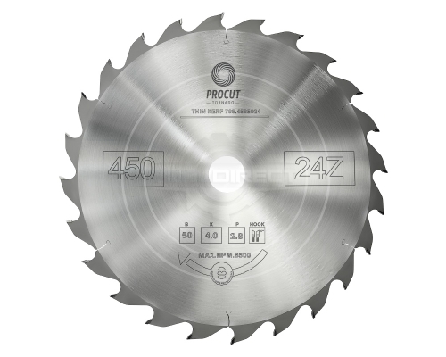 Пильный диск D=450x50x4.0/2.8 Z=24 ATB продольный рез по древесине PROCUT  